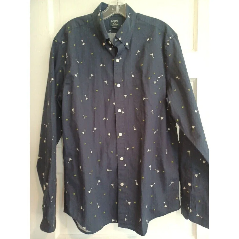 J. Crew buttondown shirt mens L martini glass olives cocktail bartender party